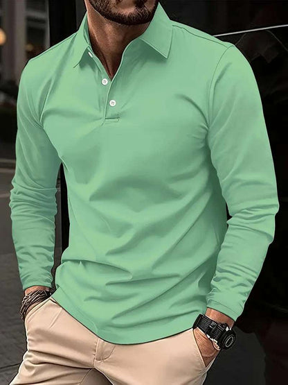 Buckle European And American Men's Daily Casual Polo Collar Long Sleeve Polo Wear