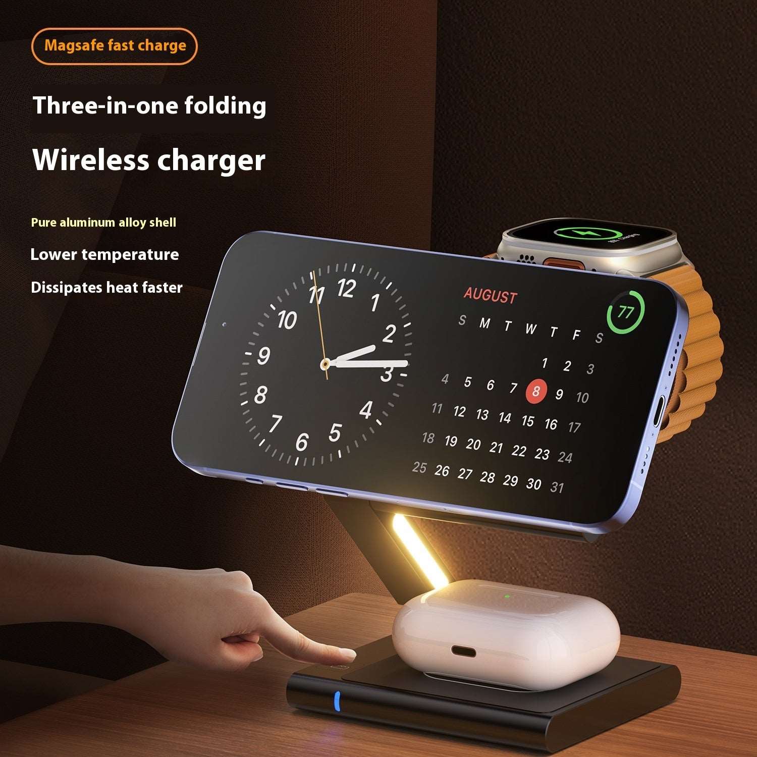 Folding Mobile Phone Headset Watch Three-in-one Wireless Charger