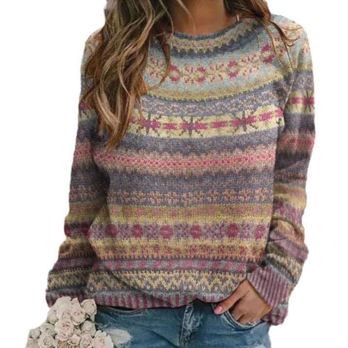 3D Printed Women's Sweater Pattern Pullover Sweater Casual Loose Long Sleeve Knitted Top