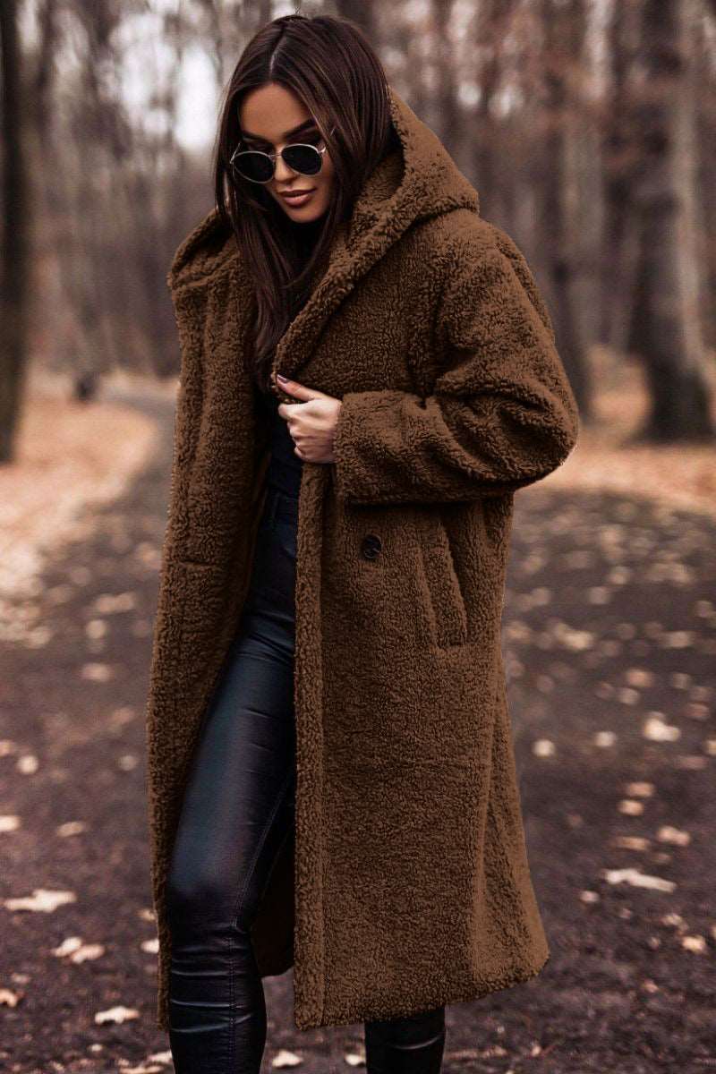 Fashion Long Clean Color Long Sleeve Woolen Women's Coat