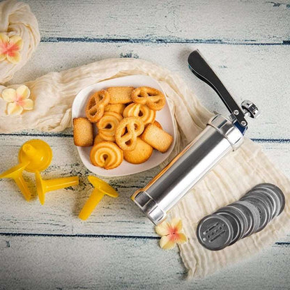 Cookie Press Gun And Icing Set Alloy Churro Maker Cookie Maker With 10 Discs 20 Discs 4 Pastry Tip Biscuit Mold Kitchen Accessories