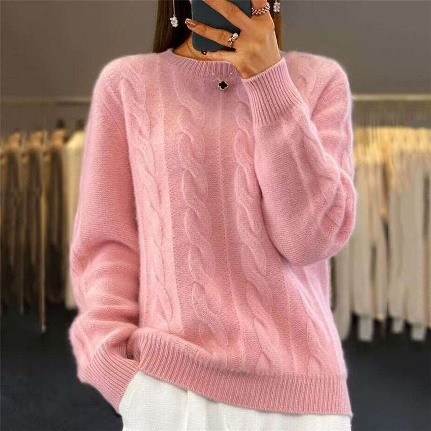 Fashion Retro Cable-knit Pullover Sweater Women