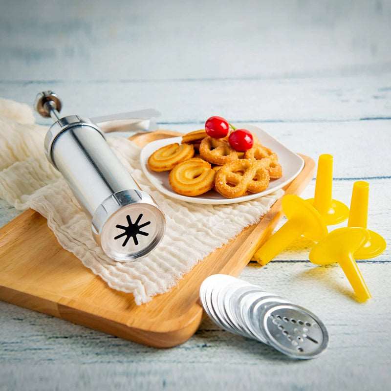 Cookie Press Gun And Icing Set Alloy Churro Maker Cookie Maker With 10 Discs 20 Discs 4 Pastry Tip Biscuit Mold Kitchen Accessories