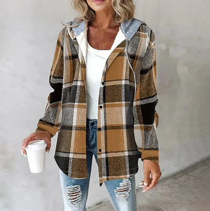 European And American Fashion Women's Wear Solid Color Plaid Hooded Jacket