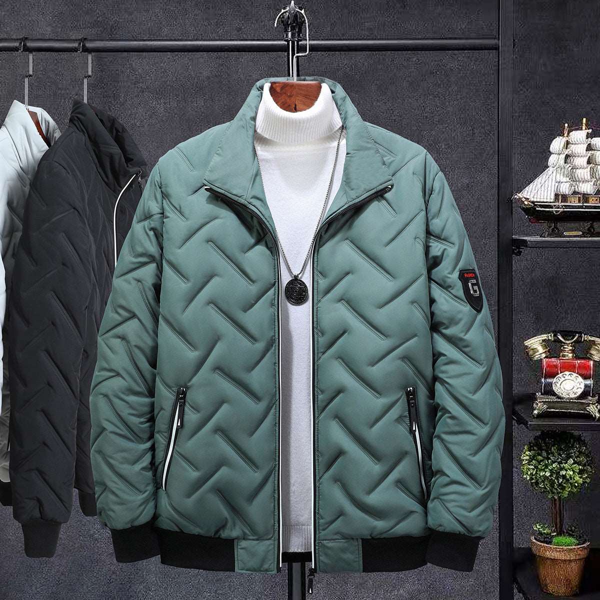 Compressed Cotton Stand Collar Men's Cotton-padded Coat Winter Coat Short Clothes Korean Style Trendy Cotton Clothing Workwear Winter Cotton-padded Jacket