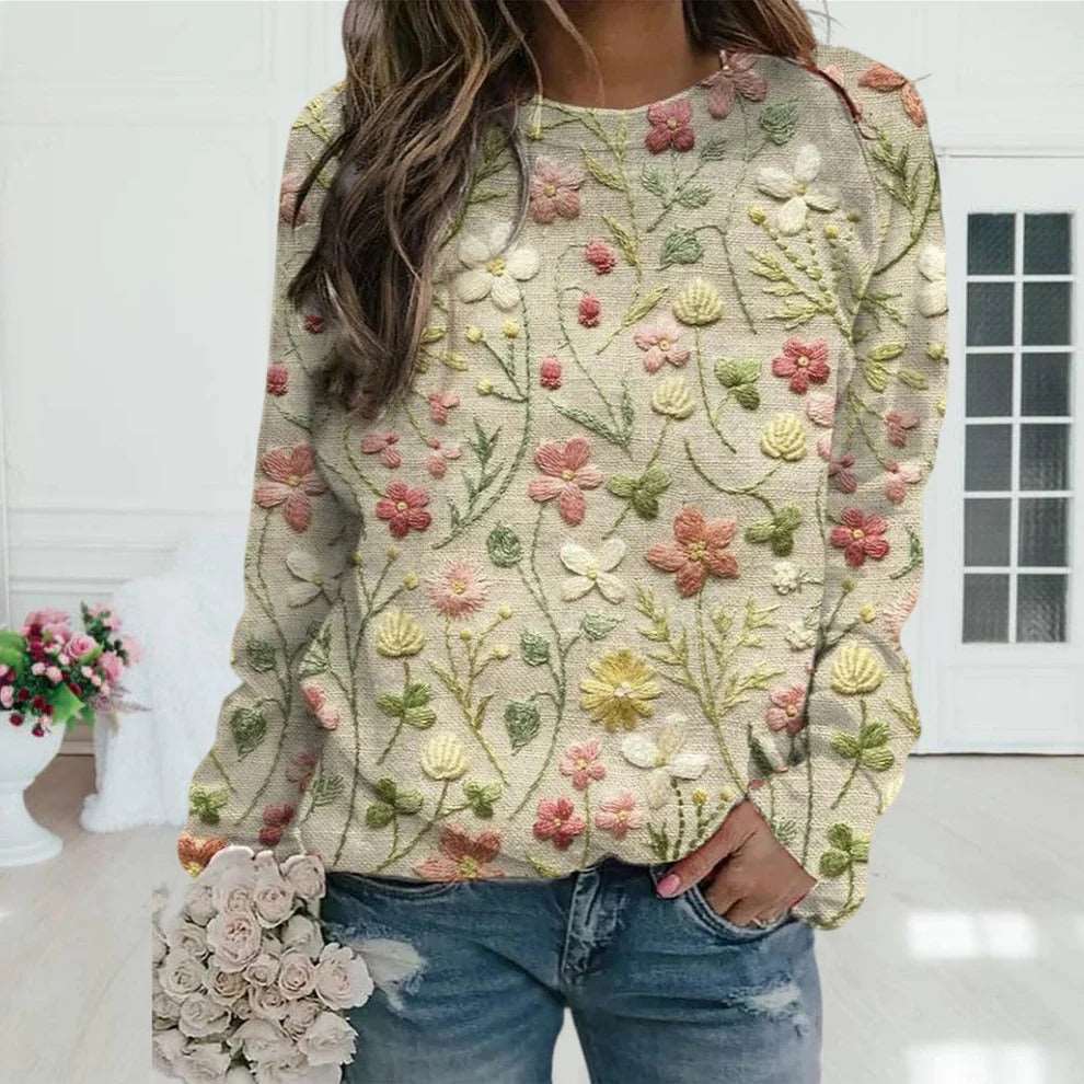 3D Printed Women's Sweater Pattern Pullover Sweater Casual Loose Long Sleeve Knitted Top