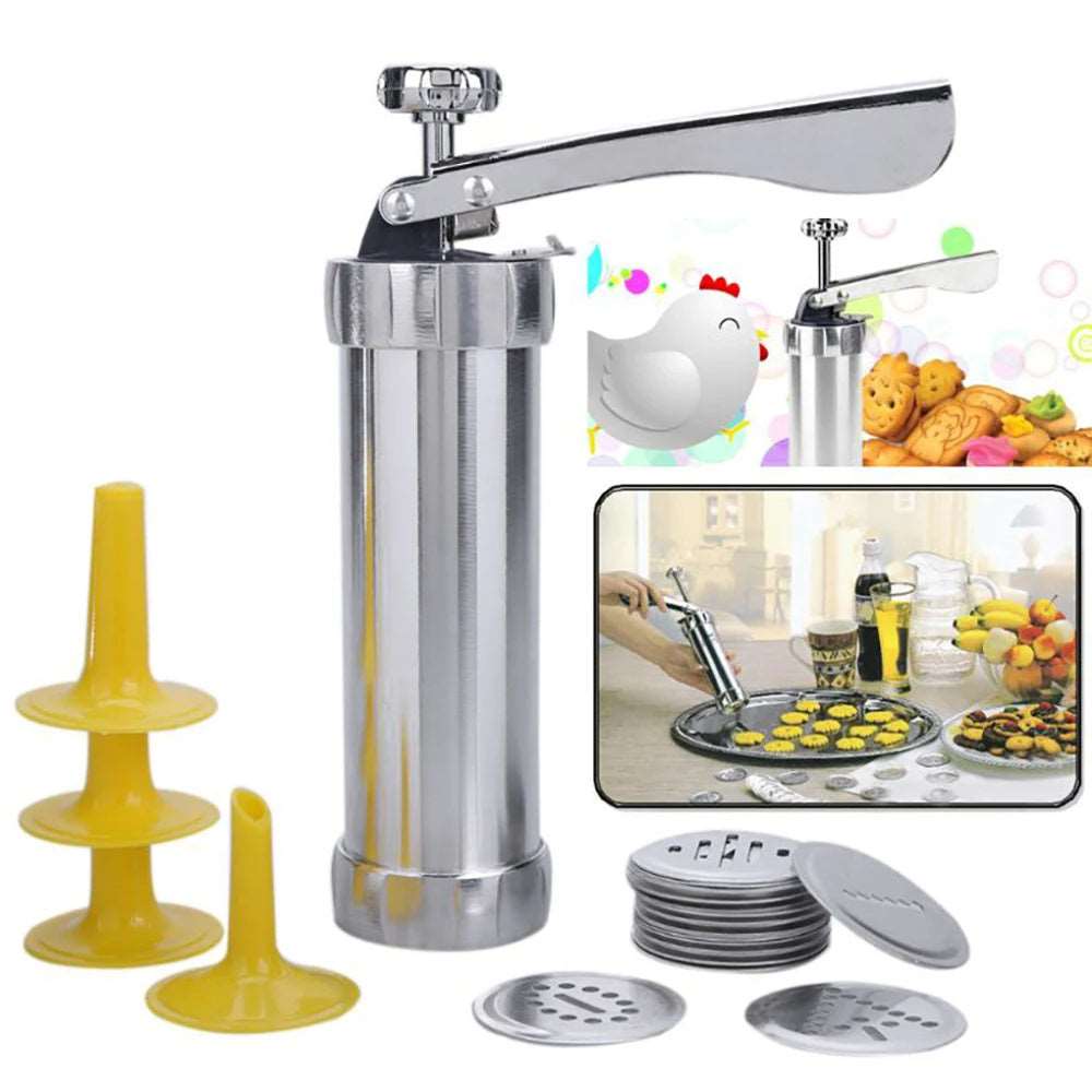 Cookie Press Gun And Icing Set Alloy Churro Maker Cookie Maker With 10 Discs 20 Discs 4 Pastry Tip Biscuit Mold Kitchen Accessories